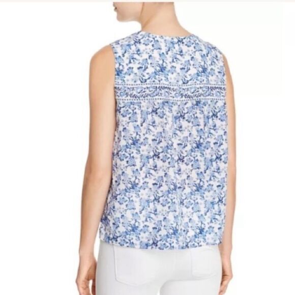 Rebecca Taylor Silk Aimee Print Blue White Top - Picture 2 of 7